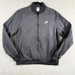 Nike Bomber Jacket Mens Medium Black Zip Woven Unlined Coat Essentials